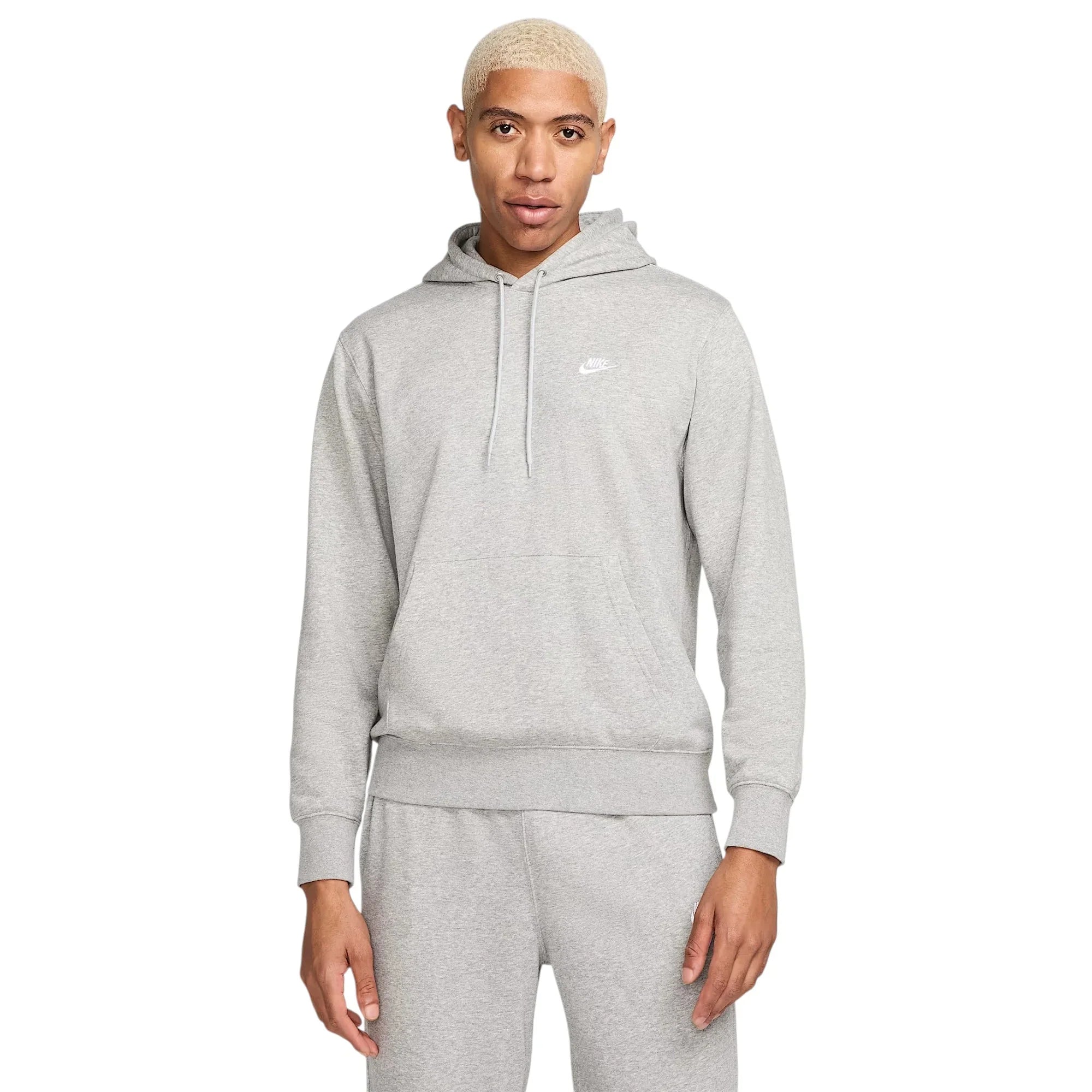 Men's Nike Club Fleece Pullover Hoodie - Dark Grey Heather/Light Smoke Grey/White