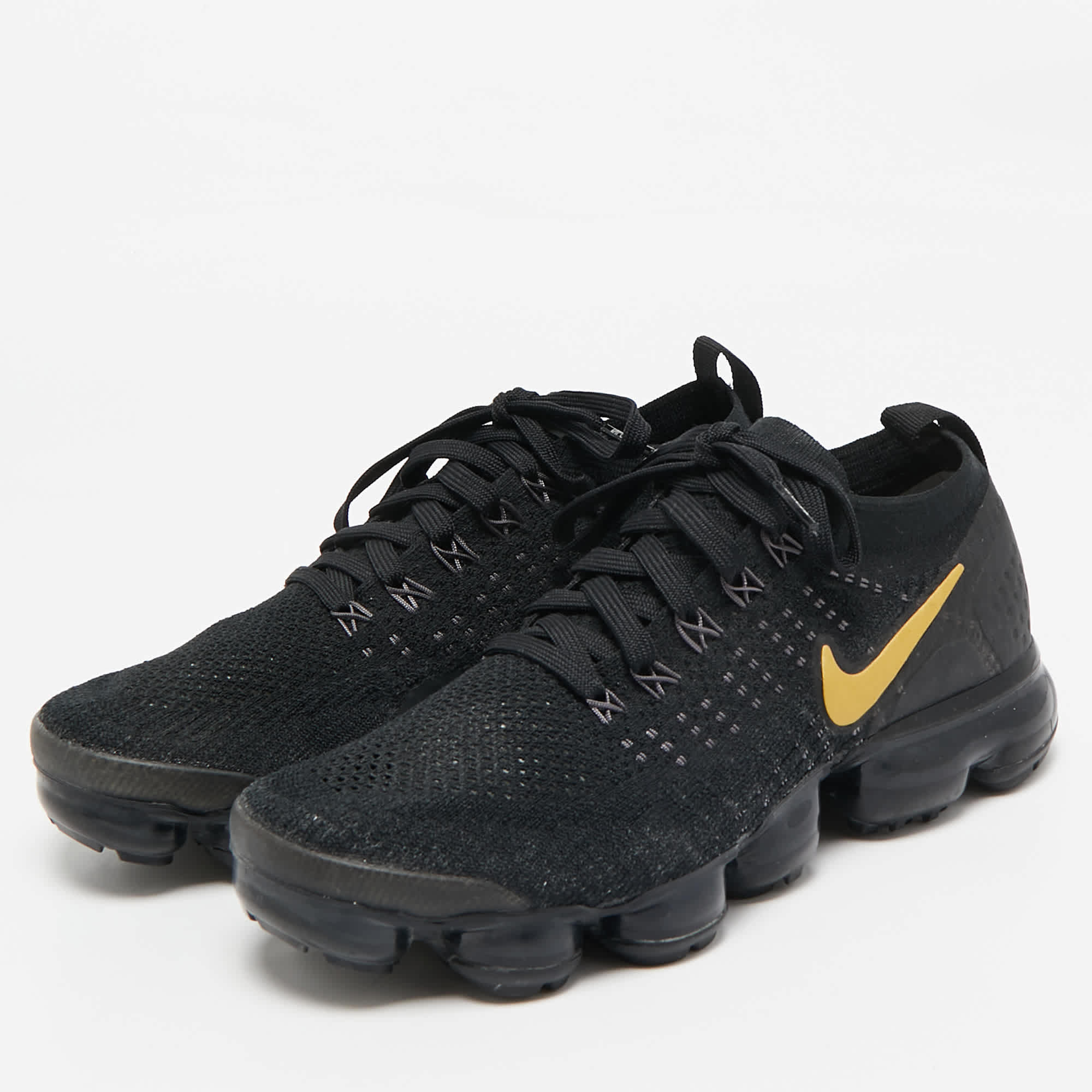 Nike Black Knit Fabric Vapormax Lace Up Sneakers