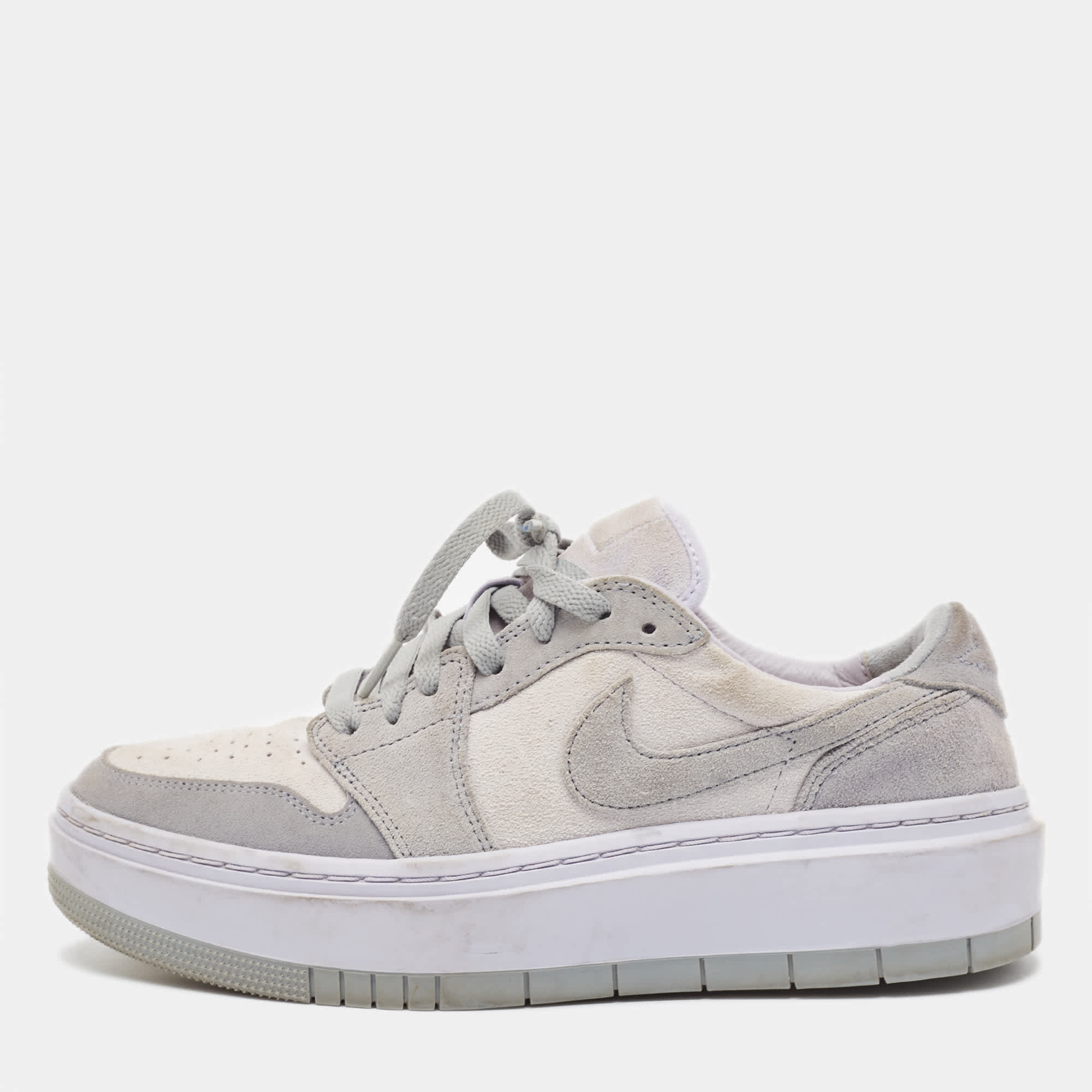 Air Jordans Grey/white Suede Elevate Air Jordan 1 Low Top Sneakers